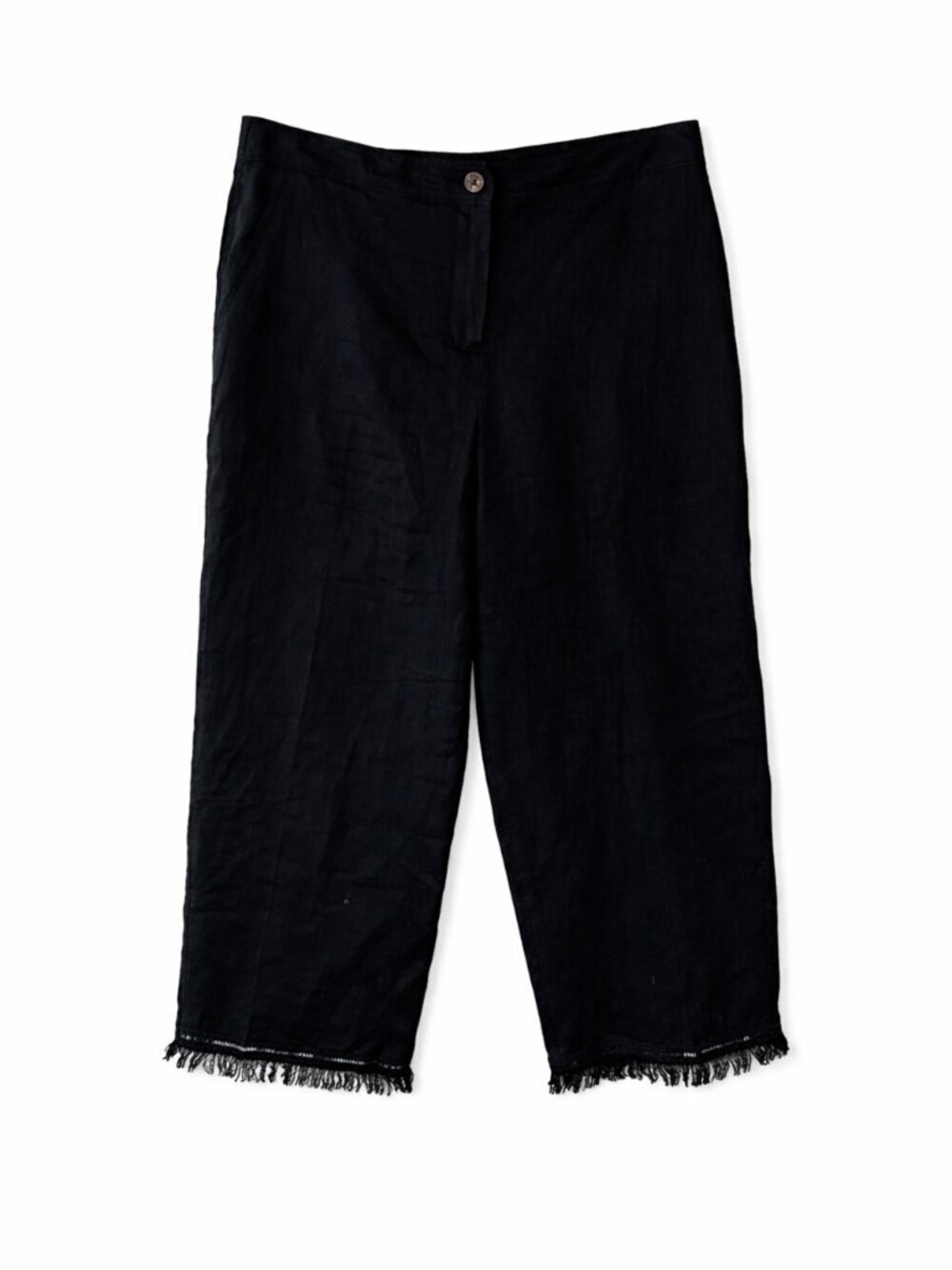 Theory Fringe Crop Pants Size 6 100% Linen Black Pockets Beachy Coastal